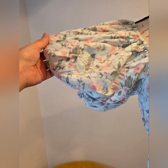 Trixxi Blue/ Aqua / Pink  Floral Puff Sleeve Maxi Dress, Size L. - Picture 4 of 15